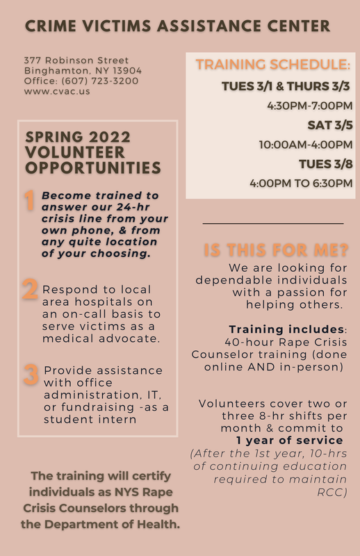 Spring 2022 Volunteer Opportunities for Crime Victims Assistance Center